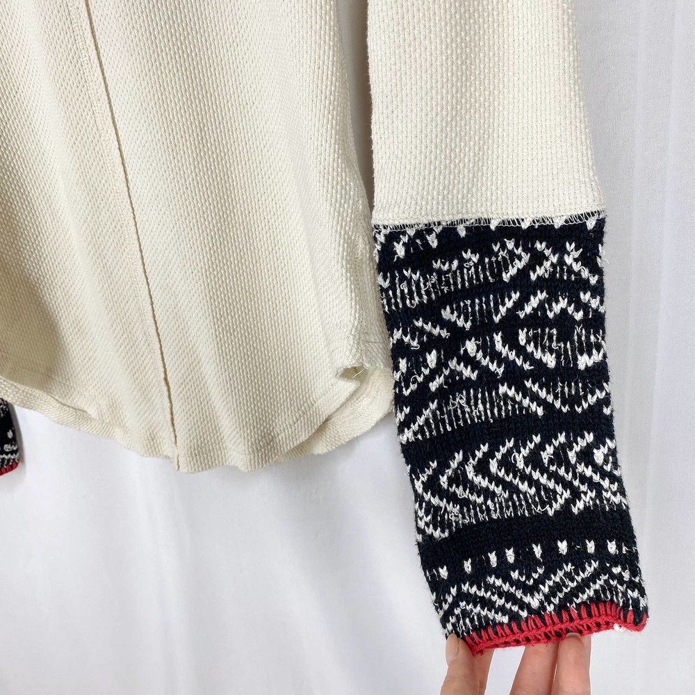 Free People Cream Long Sleeve Tee with Black Patterned Cuffs - Picture 4 of 8